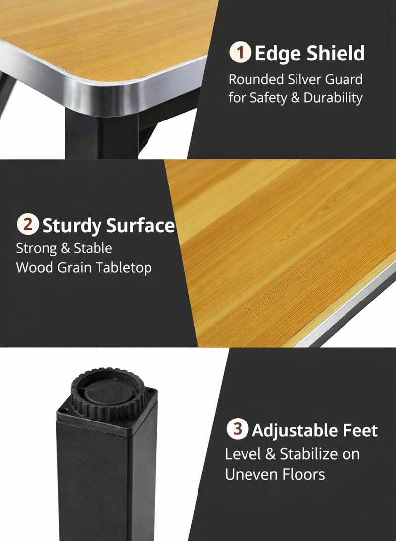 توشيونيكس طاولة قابلة للطي متعددة الوظائف مع أرجل قابلة للطي، مناسبة للتخييم والحديقة والنزهات والقهوة والشواء، لا تحتاج إلى تركيب، سطح مكتب أصفر اللون وإطار أسود (120 × 60 × 75 سم). - Image 4